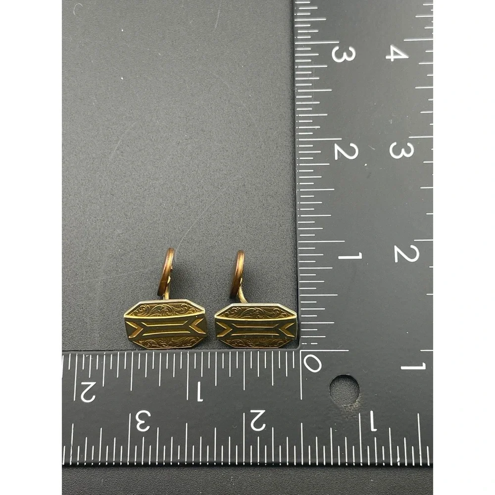 Gold Filled Art Deco Cufflinks Two Tone Etched Engine Turn Geometric Swivel Back
